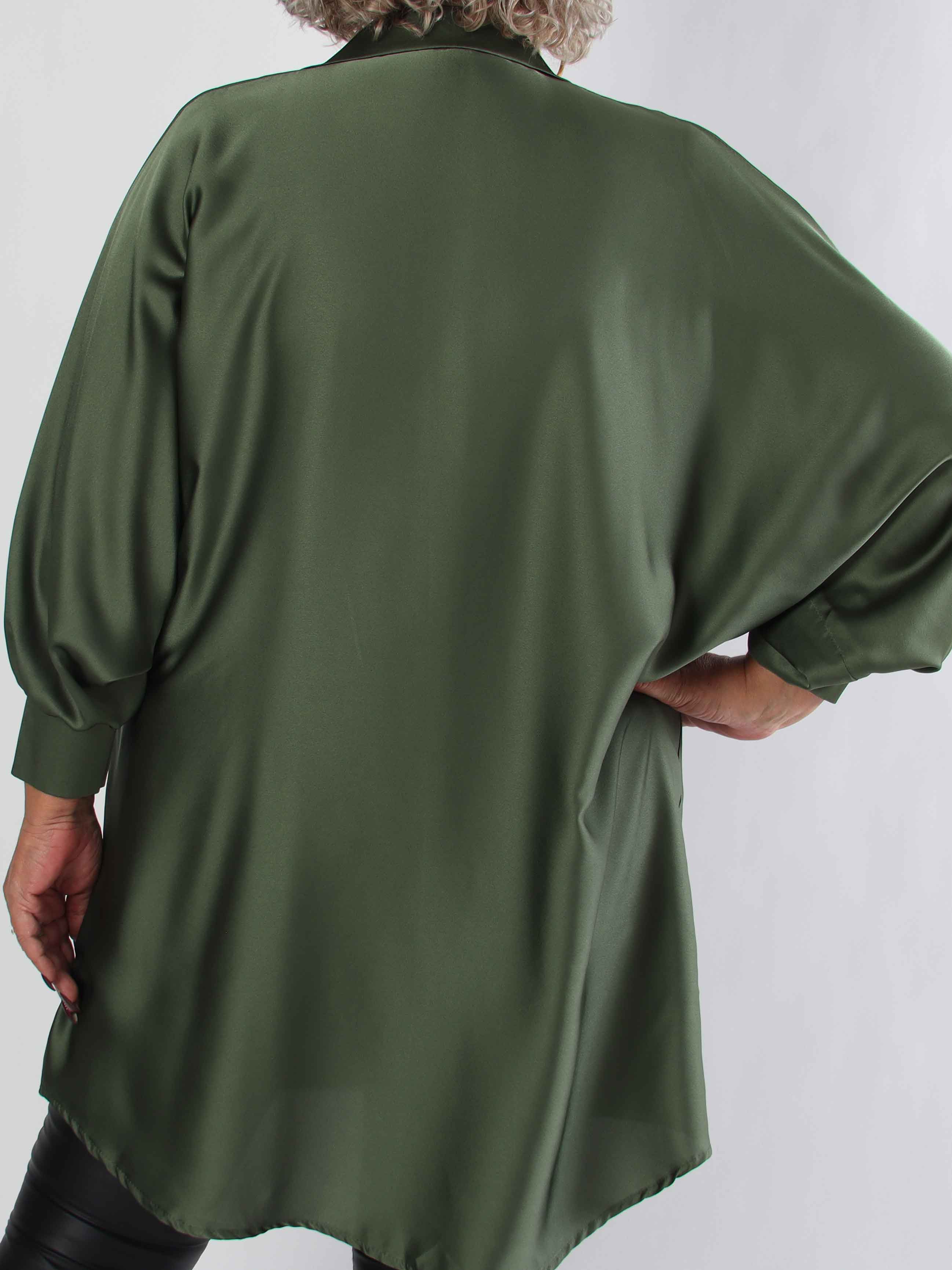 Feliciti long - Shiny plus size skjortekjole med flagermusærmer